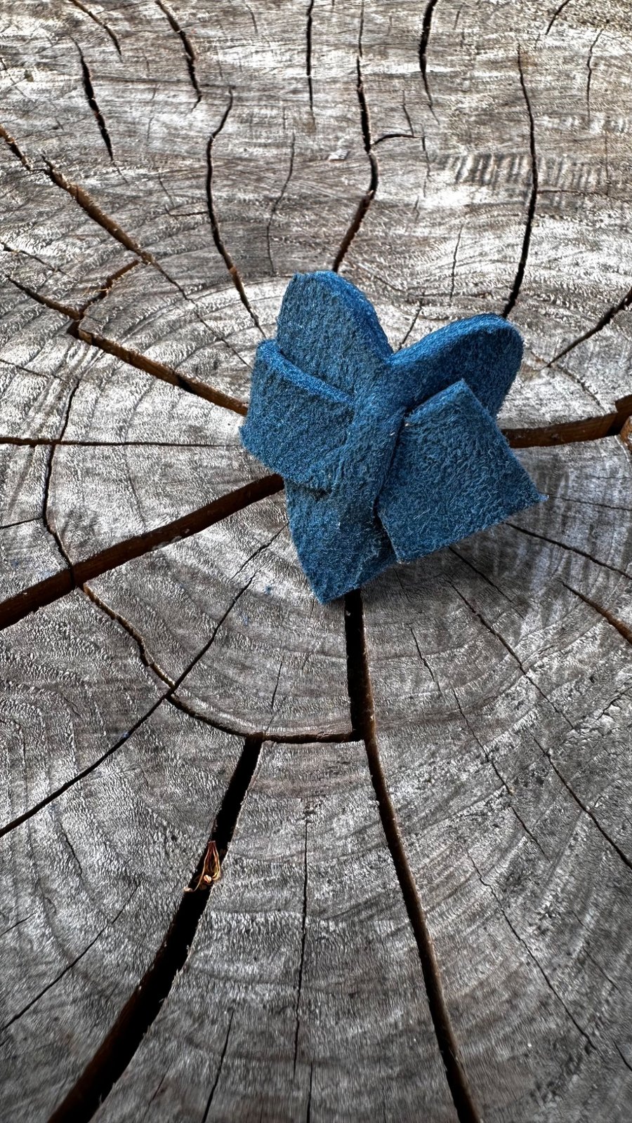 Upcycled Blue Leather Heart Ring & Mantra Pouch