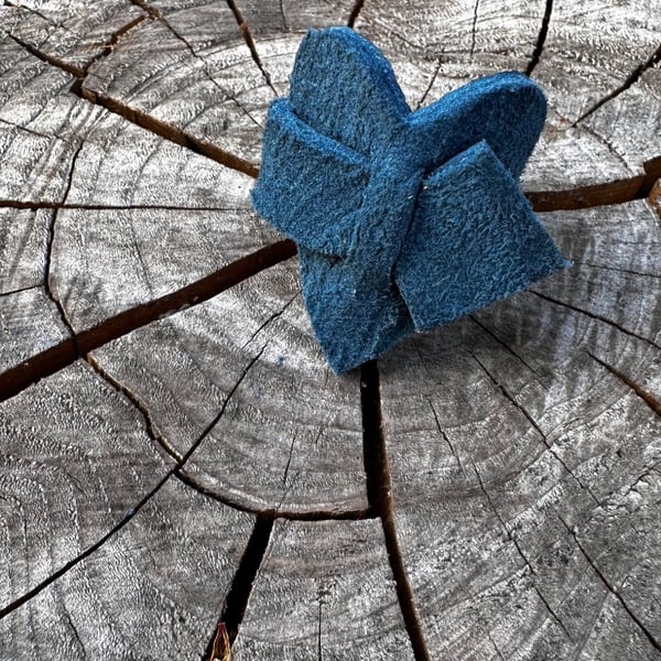 Upcycled Blue Leather Heart Ring & Mantra Pouch