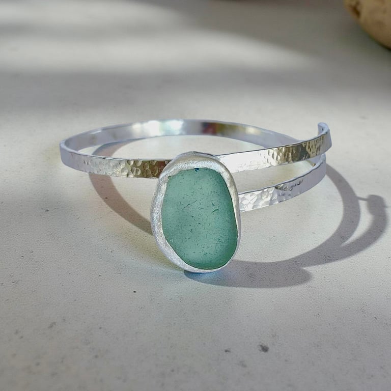 Sterling Silver Wrap Bangle With Sea Glass
