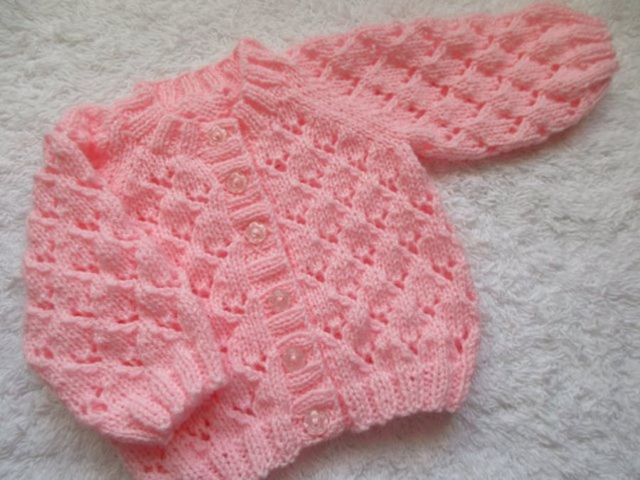 16" Pink Round Neck Lace Cardigan