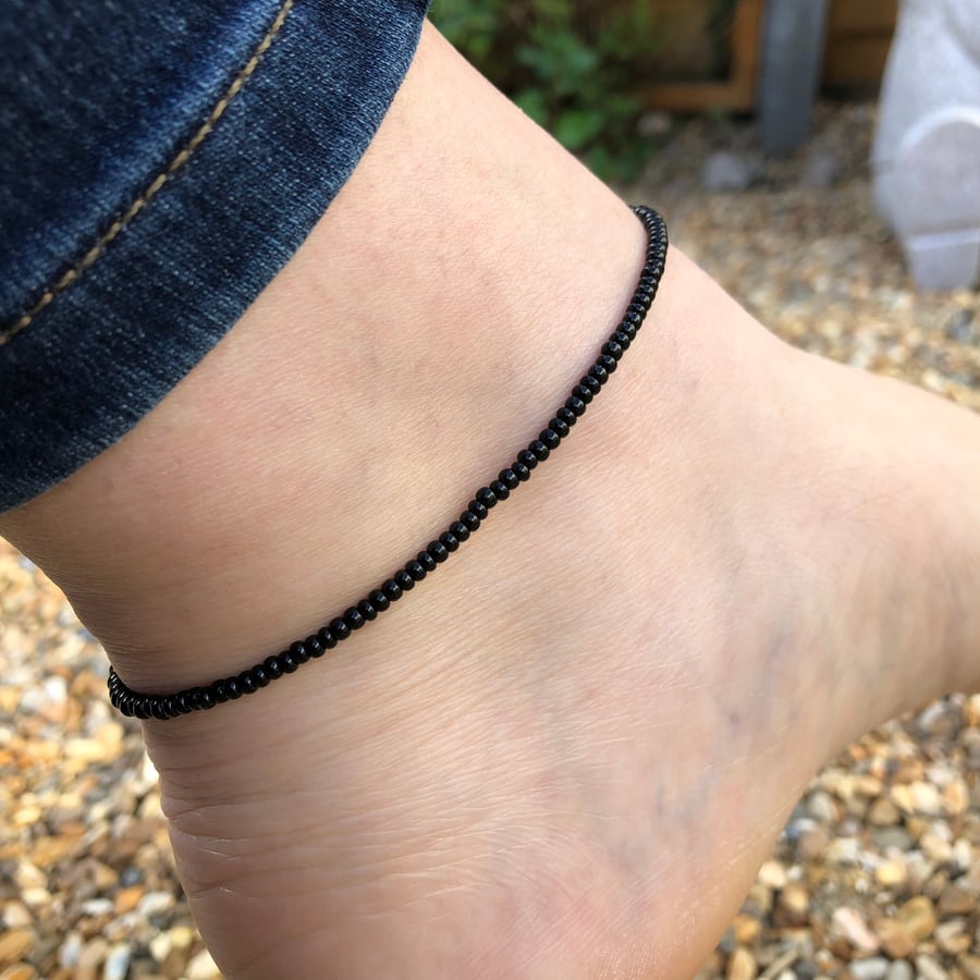 Seed bead and sterling silver anklet