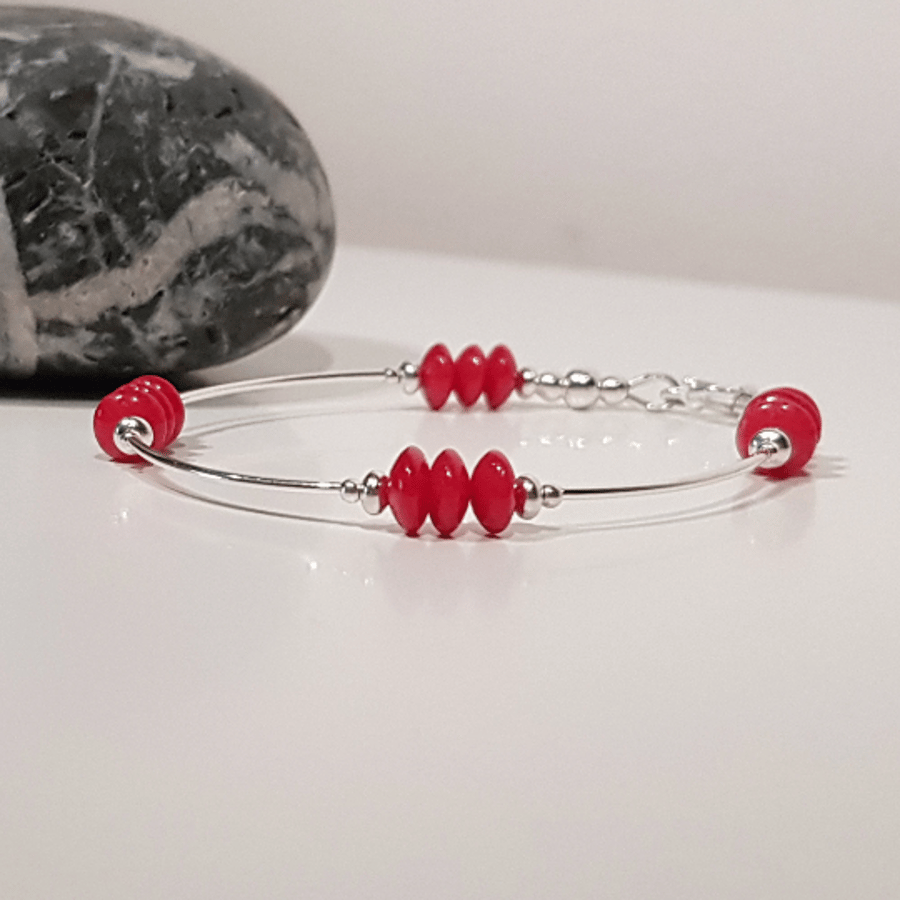 Coral and Sterling Silver Bracelet