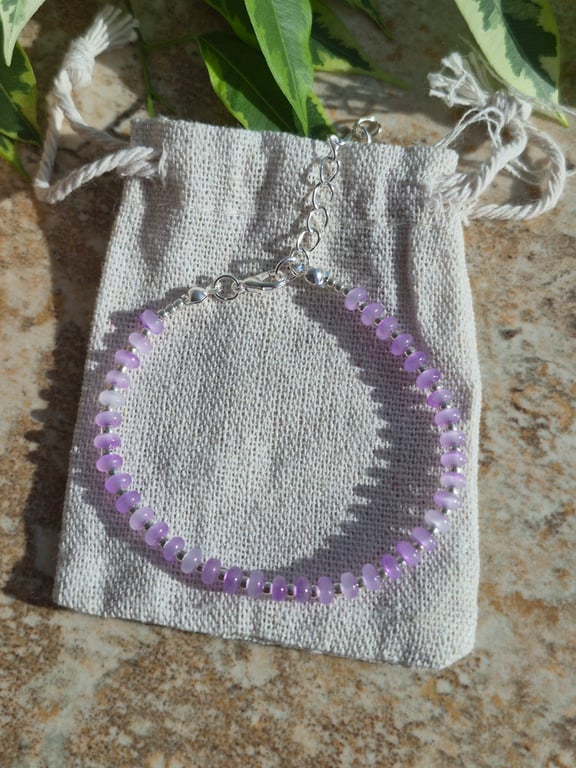 Pale Purple Frosted Glass Rondelle Bead Bracelet 