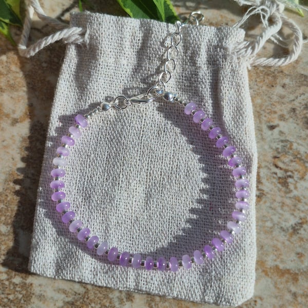Pale Purple Frosted Glass Rondelle Bead Bracelet 