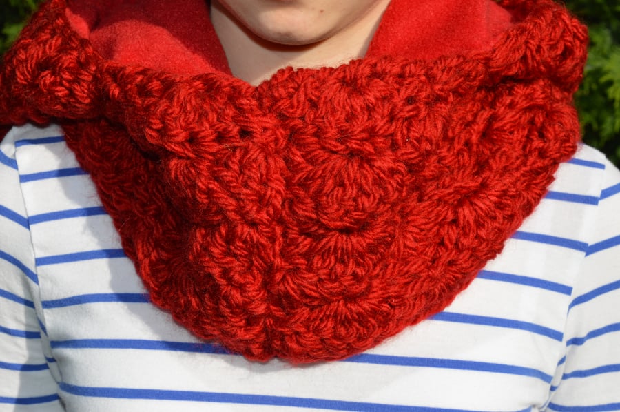 SALE!  Hand crocheted lined scarf with hood.