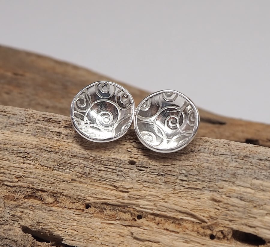 Silver Spiral Stud Earrings