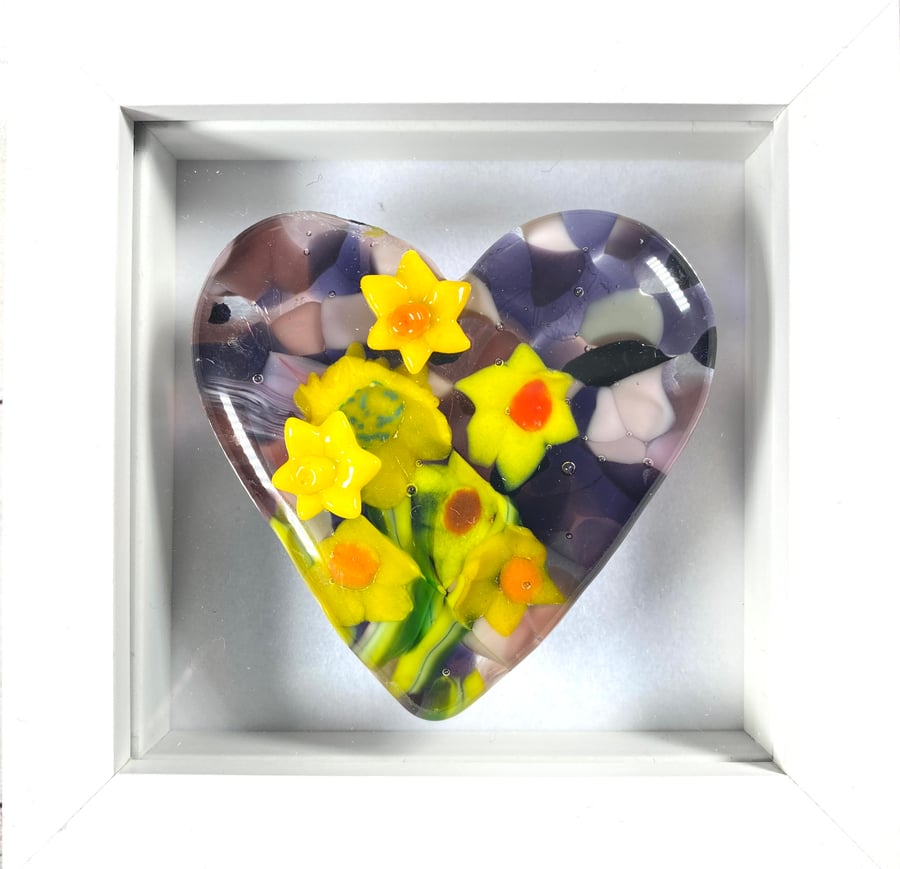 Cast glass heart with daffodils picture
