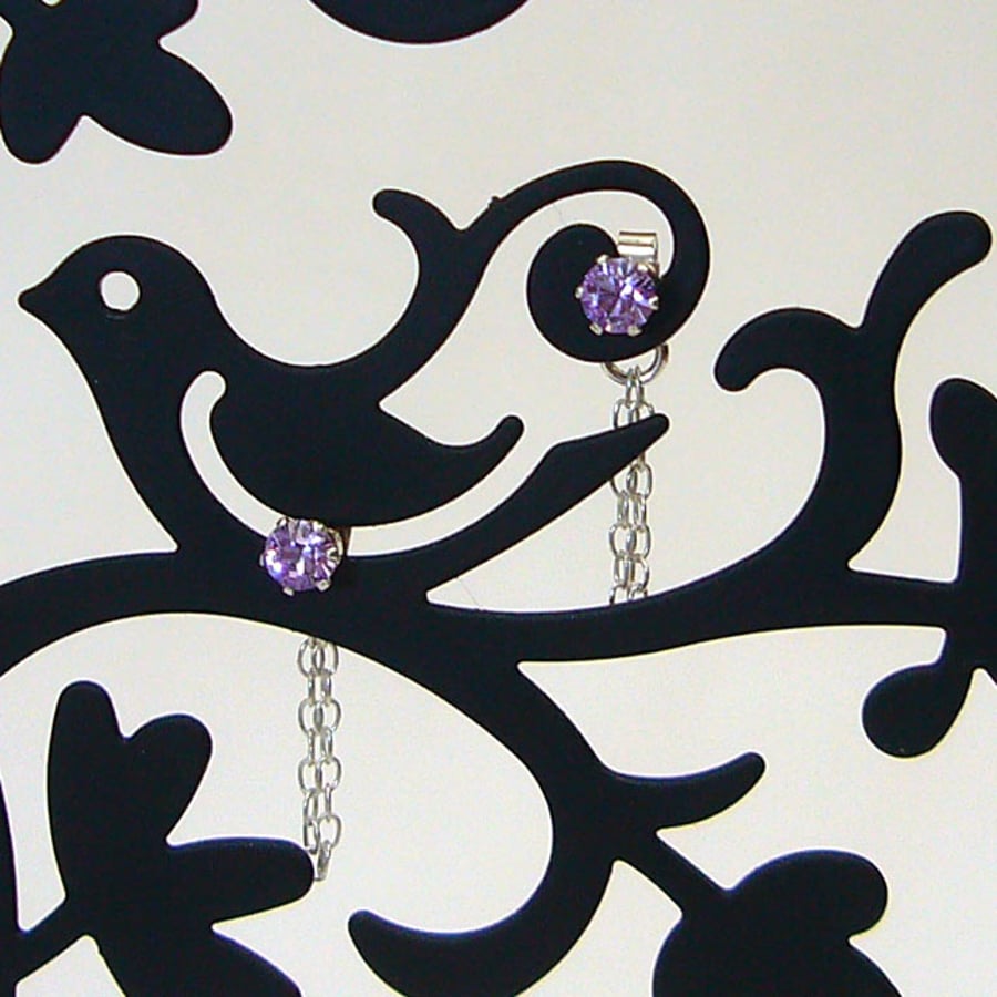 violet crystal chain earrings, delicate earrings, crystal jewellery