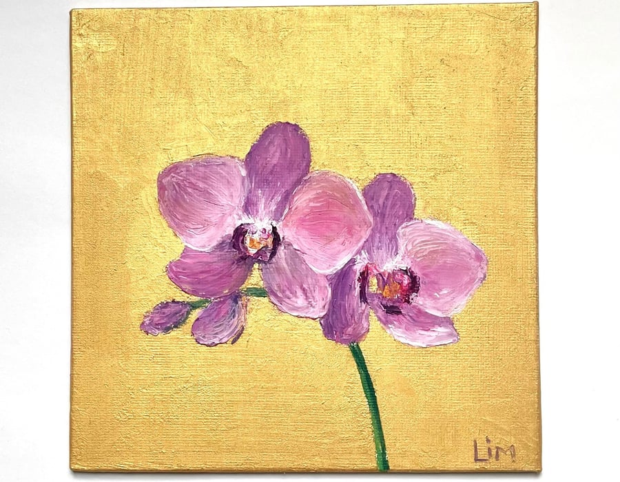 Orchid Painting Floral Original Art Flower Oil Painting Impasto Small Wall Art 6