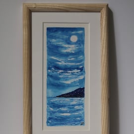 MOONLIGHT OVER THE BAY-AN ORIGINAL WATERCOLOUR PAINTING FRAMED IN ASH