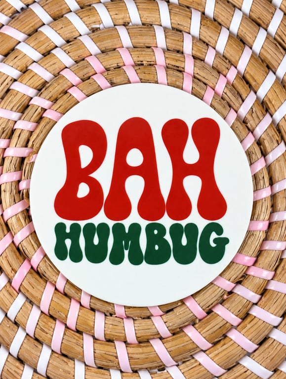 Bah Humbug Christmas Coaster – Funny Retro Festive Wooden Drinks Coaster 
