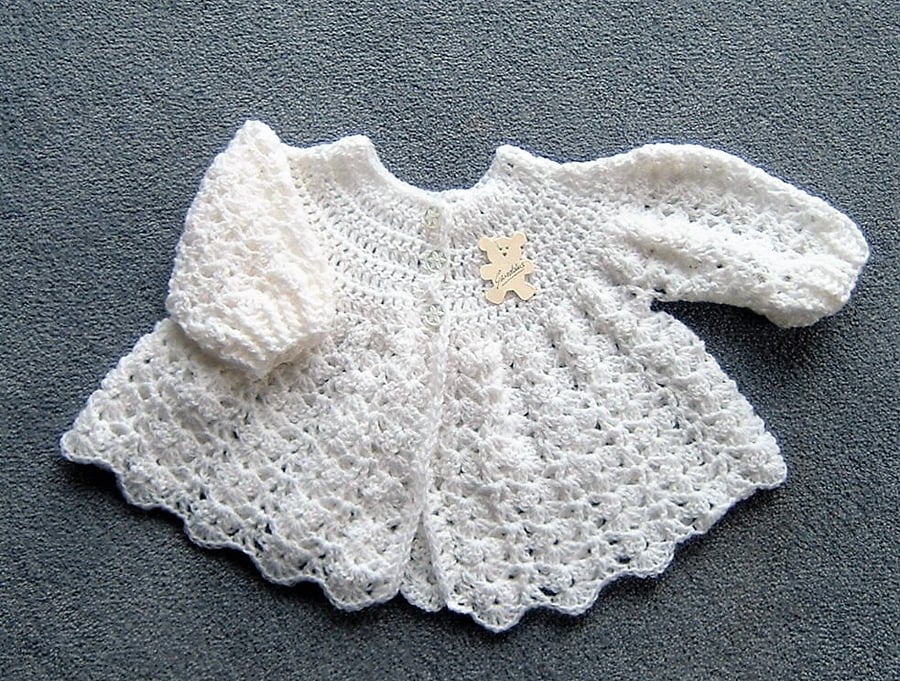 crocheted Baby matinee coat (ref 147)