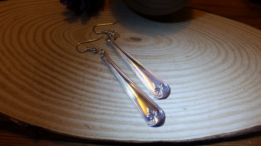 Upcycled Silver Plated Leaf Spoon Handle Earrings