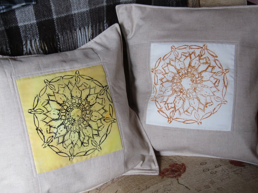Handmade Sunflower Print Cushions