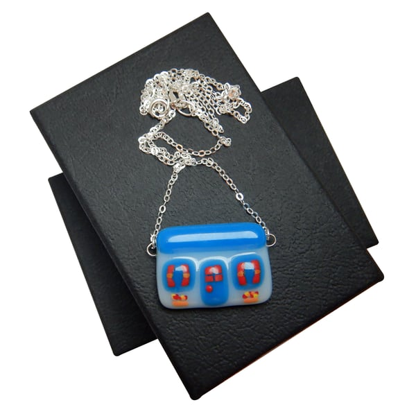 Handmade Fused Glass 'Little Blue Cottage' Pendant