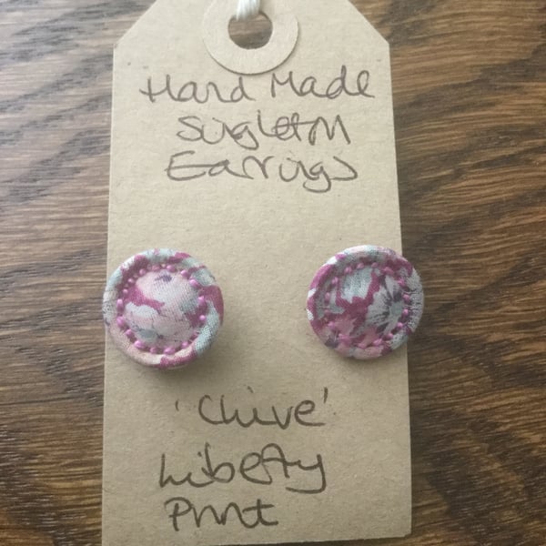 Dorset Button Earrings, Singletons with Liberty Print ‘Chive’, Pink