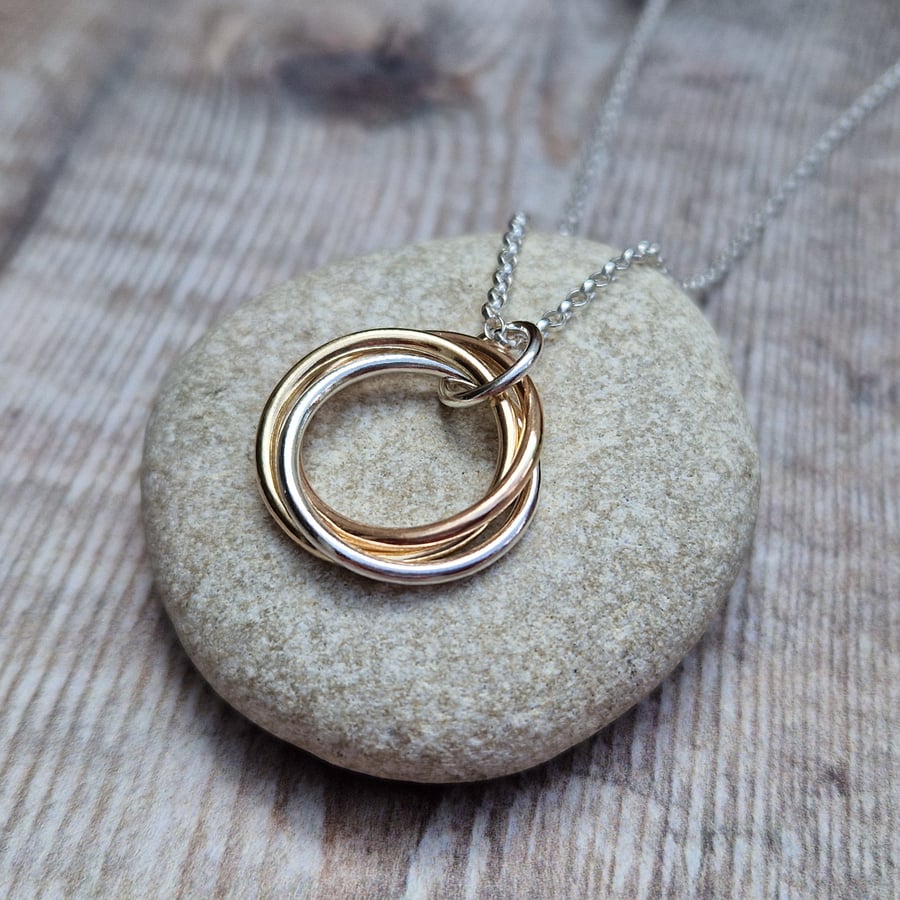 Sterling Silver and 9ct Gold Russian Ring Three Circle Necklace - 30th Birthday