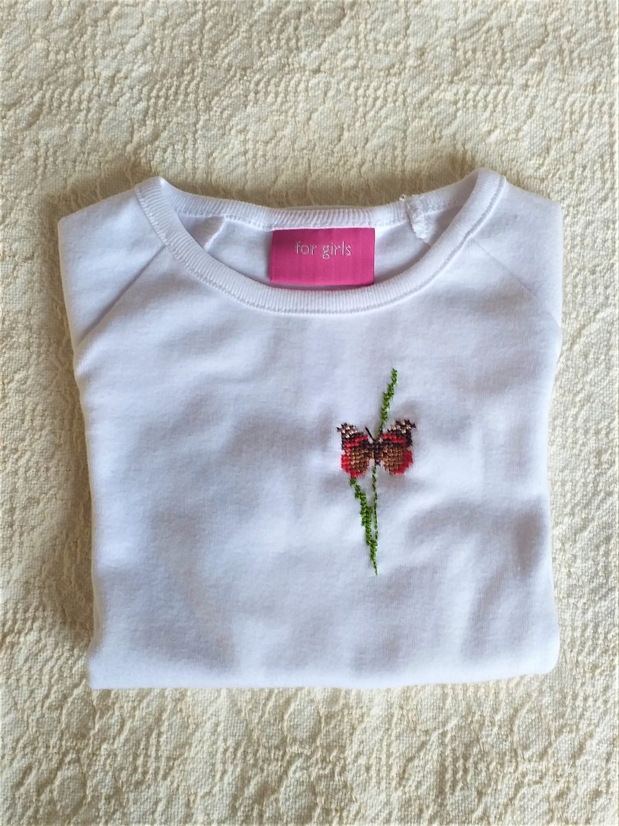 Butterfly, T-shirt, Age 2-3, hand embroidered