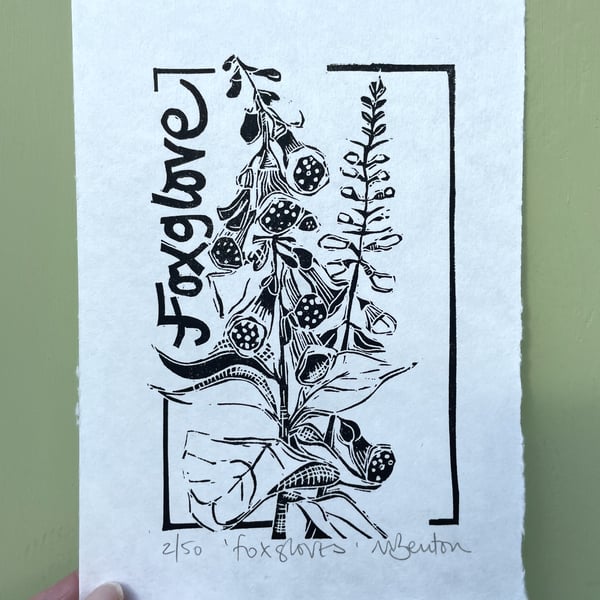 'Foxgloves' Small Lino Print