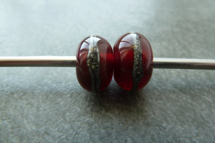 cranberry wrapped lampwork glass beads