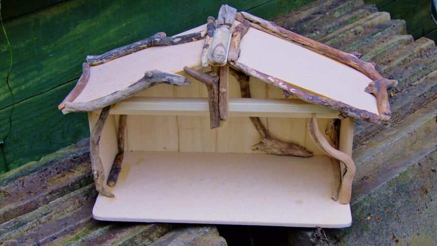 Christmas Nativity shelter stable for Baby Jesus with Cornish driftwood effect