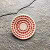 Spotty circles brooch, red glaze, white, porcelain, contemporary