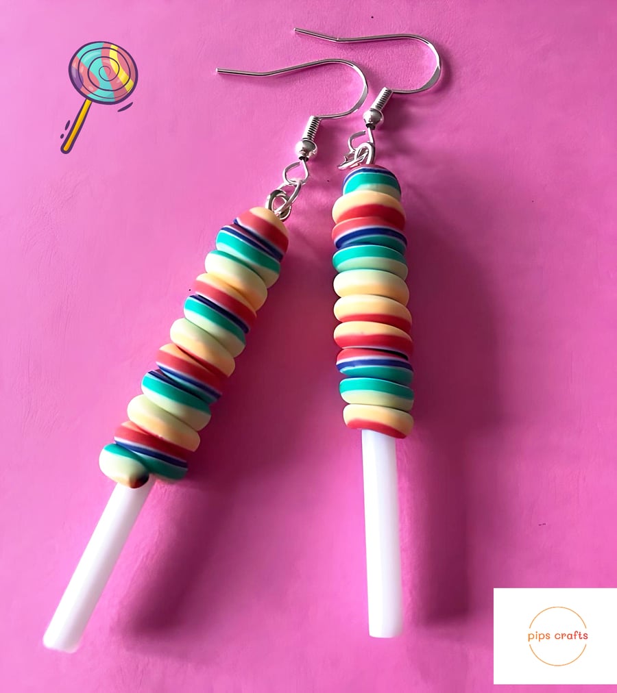 Fun Rainbow Twirly Lolly Earrings -  Quirky Fun Jewellery 