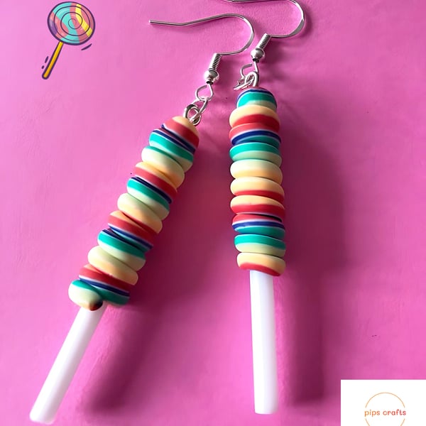 Fun Rainbow Twirly Lolly Earrings -  Quirky Fun Jewellery 