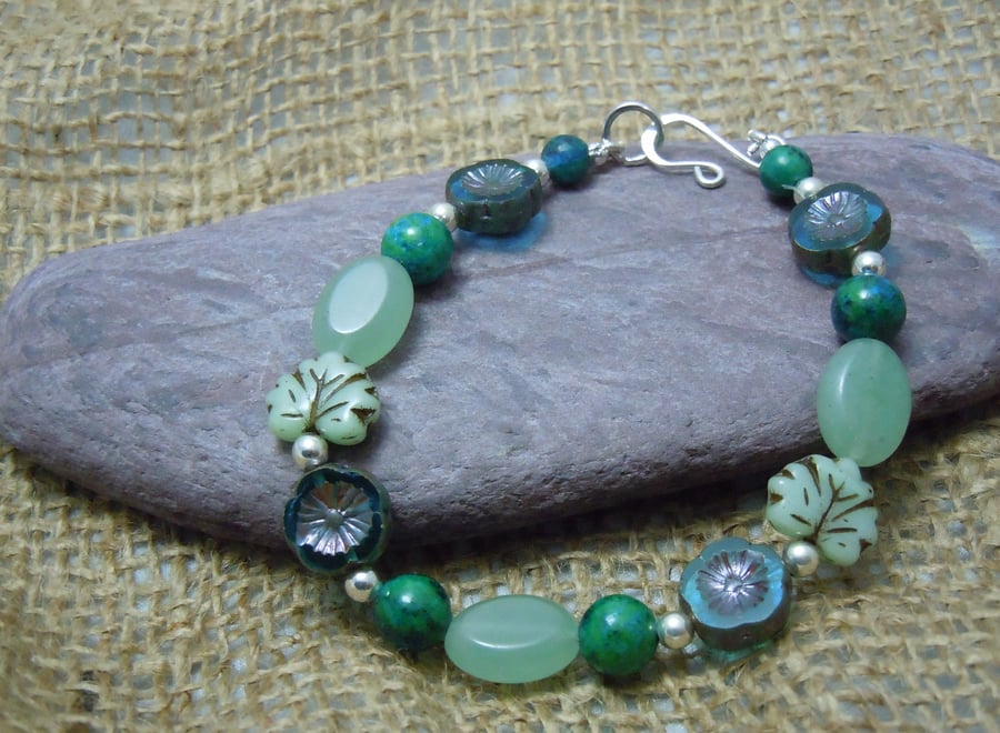 Sterling Silver, green Aventurine & Chrysocolla bracelet