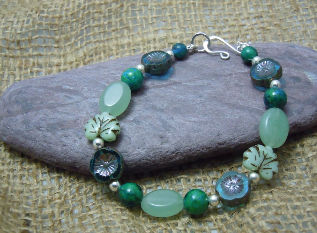 Sterling Silver, green Aventurine & Chrysocolla bracelet