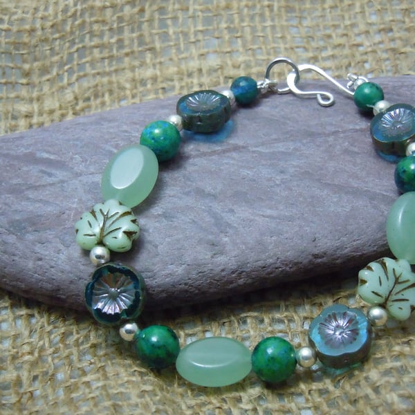 Sterling Silver bracelet with semi-precious Chrysocolla beads