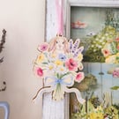 Wooden Watercolour Easter Bunny Floral Hanging Decoration