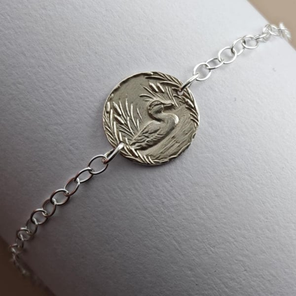 Duck Engraved Sterling Silver Coin Bracelet