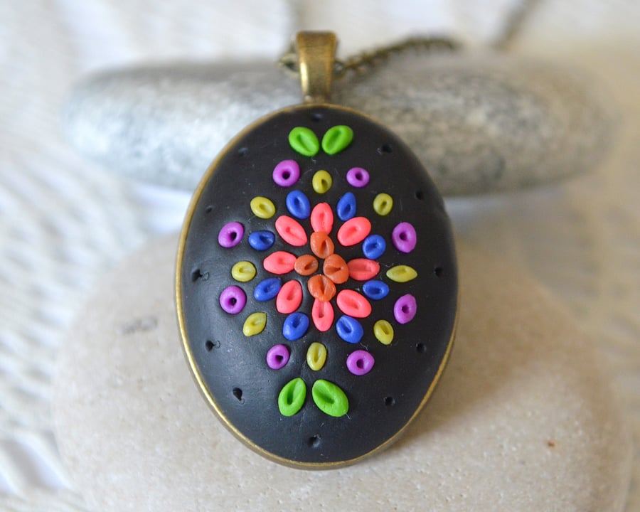 Bright Polymer Clay Applique Pendant