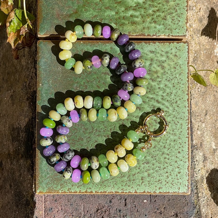 Pepino Melon Hand Knotted Beaded Gemstone Necklace