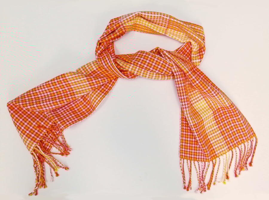 Orange Cotton Houndstooth Scarf