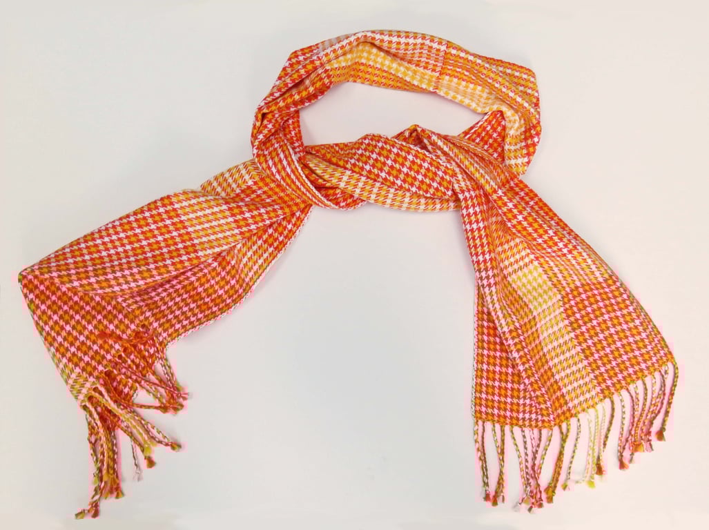 Orange Cotton Houndstooth Scarf
