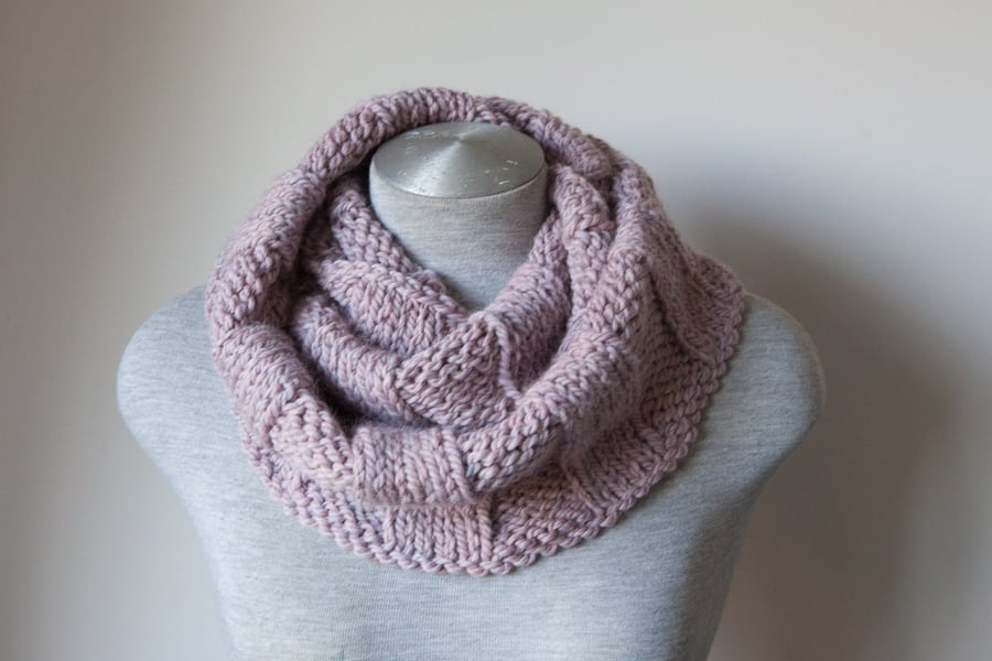 Hand knitted rose pink alpaca scarf. Infinity, Cowl, Circle scarf.  Super soft!