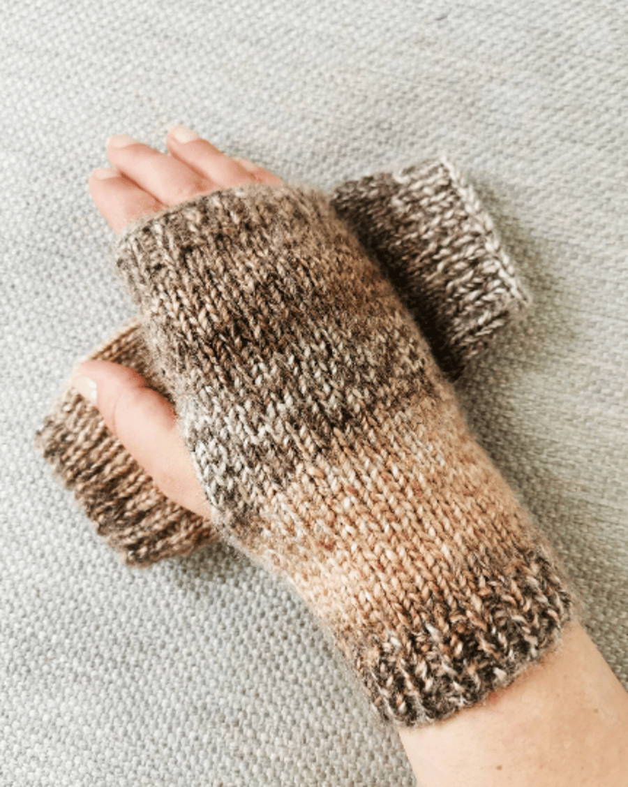 Hand Knitted Brown Mix Wrist Warmers