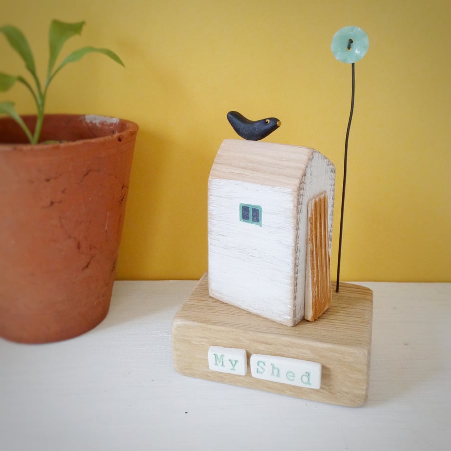 SALE - Garden Shed with Flower and Blackbird 'My Shed'