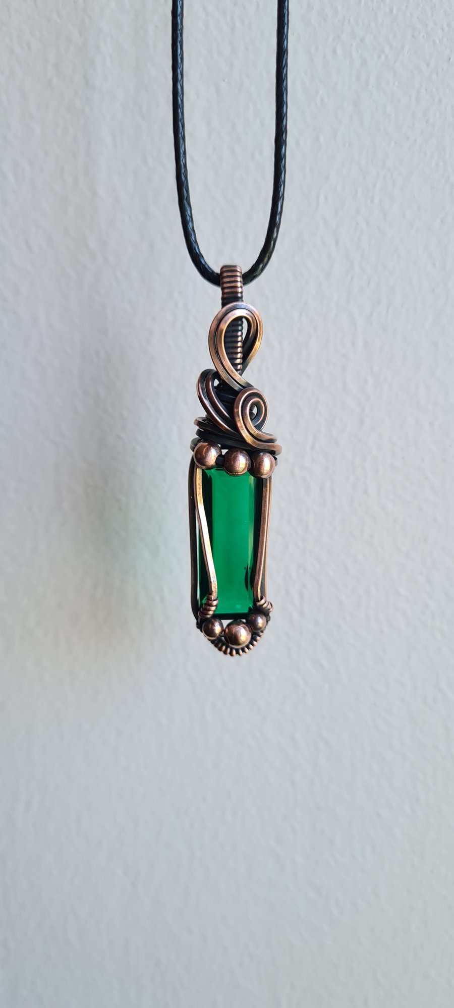 Natural Green Emerald Quartz & Copper Necklace Pendant Gift Crystal Jewellery