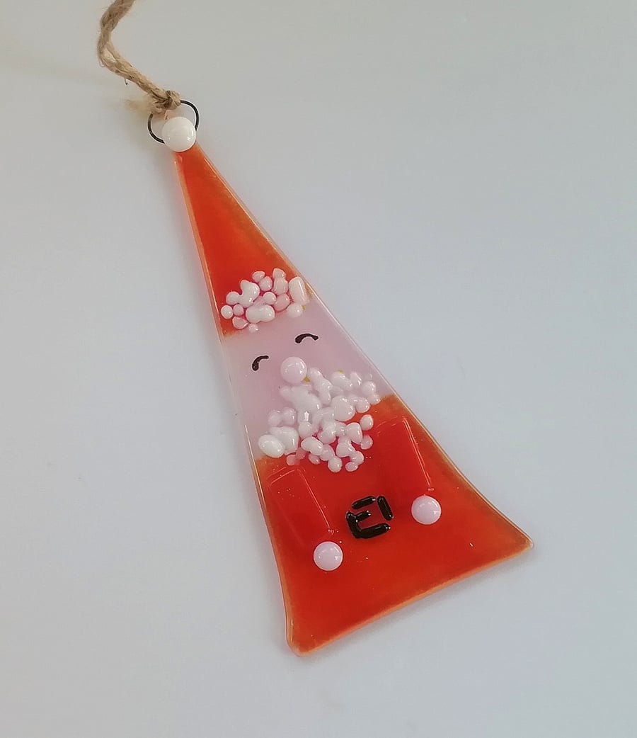 Santa Christmas tree ornament, fused glass Xmas decoration, festive decor. 