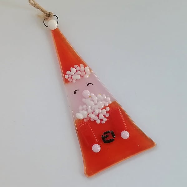Santa Christmas tree ornament, fused glass Xmas decoration, festive decor. 