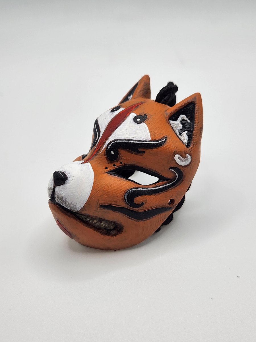 Hand-Painted Samurai Fox Mask Rear View Mirror Charm 3D Printed Car Interior Dec