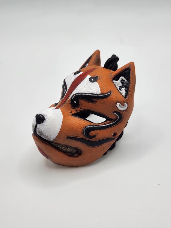 Hand-Painted Samurai Fox Mask Rear View Mirror Charm 3D Printed Car Interior Dec