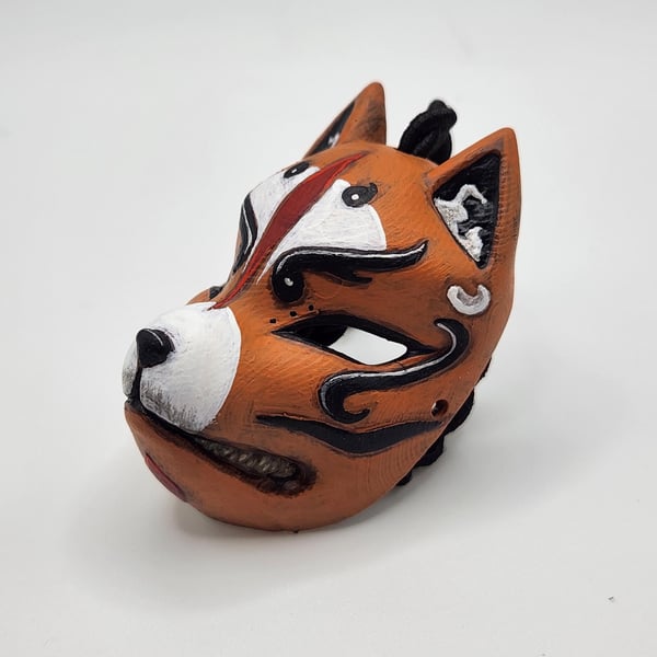 Hand-Painted Samurai Fox Mask Rear View Mirror Charm 3D Printed Car Interior Dec