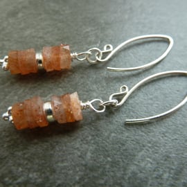 sterling silver earrings, sunstone gemstones