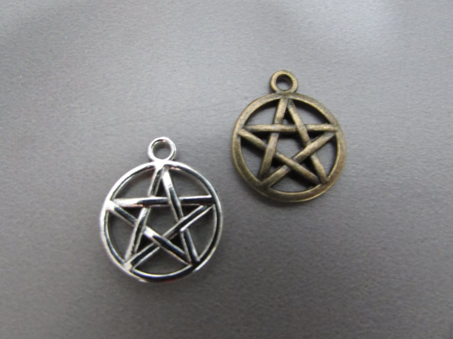 Pentagram Tibetan Charm X 2 available in silver or bronze