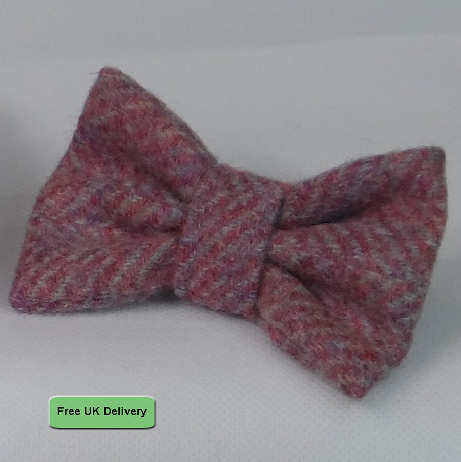 Handmade Yorkshire Tweed Dog Bow - Pink-Grey Herringbone