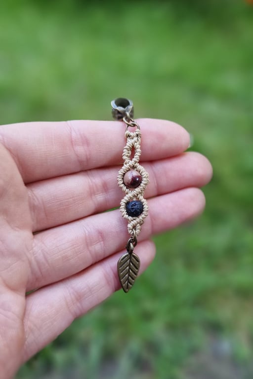 Macrame Dreadlock Bead, Dread pearl, Hair Charm with Rhodonite stone